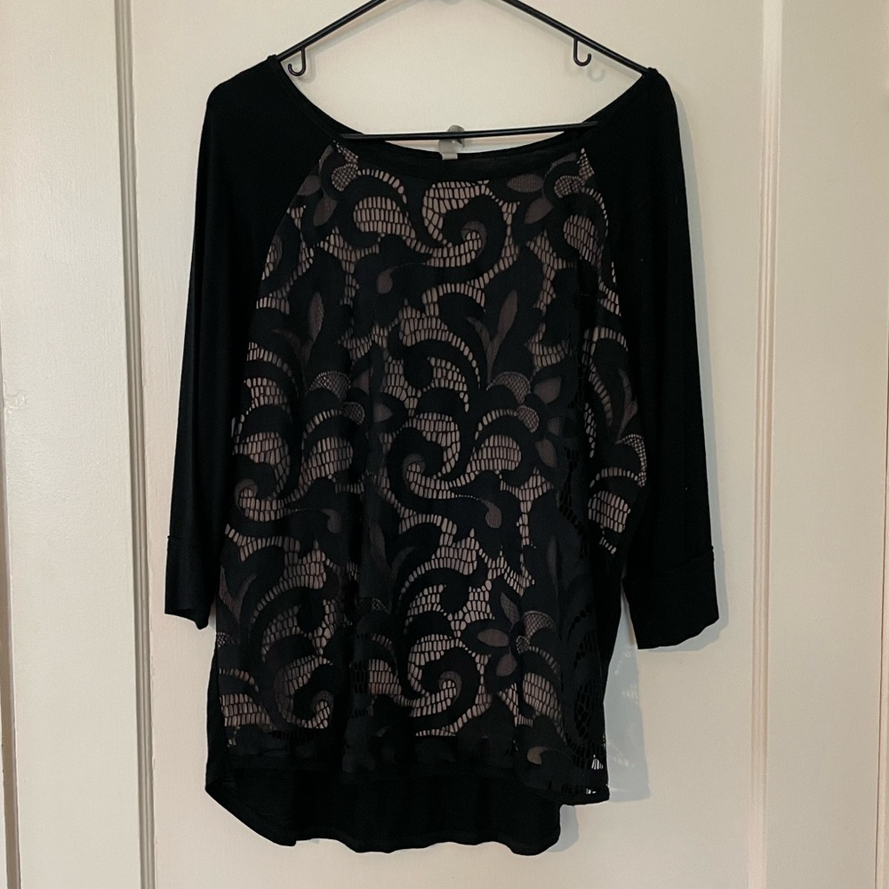Black Top with Lace Detail, Size M